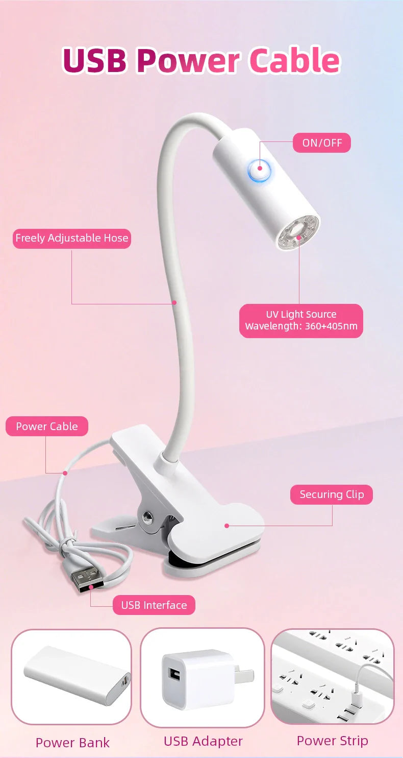 UV LED Light for Nails Polish Drying Lamp 360° Flexible Clip-on Desk Clip Mini USB Portable Nail Dryer Manicure Salon Tools