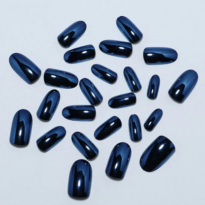 24pc/set Medium almond fake nails metallic mirror red black purple blue golden tips faux ongles y2k press on acylic false nail
