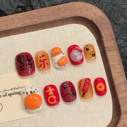 10Pcs Red Cat Eye Handmade Press on Nails Flower Fake Nails Wearable Stick-on Nails Full Cover False Nail Uñas Postizas 네일팁