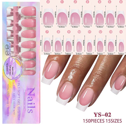 150Pcs/Box Acrylic Press on Nails Full Cover Fake False Tips Soft Gel Extension T-shaped Oval Capsule Almond Sculpted Salon DIY
