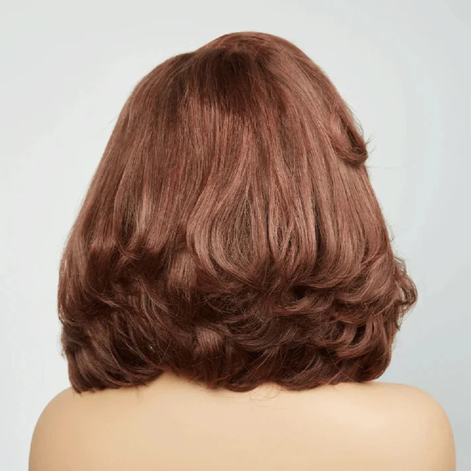250 Density Chocolate 9x6 Glueless Wig Human Hair Ready To Wear Brazilian Caramel Brown Colored Layer Cut Short Bob Pre Cut Lace
