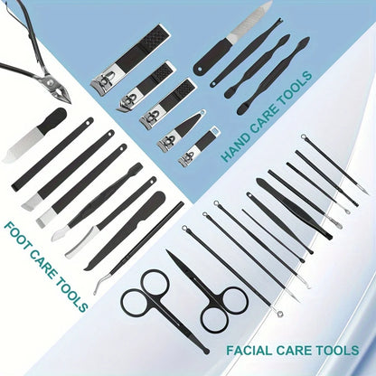 30pcs Professional Stainless Steel Nail Clipper Set Green Nail Tools Manicure  Pedicure Set of 30pcs Travel Grooming Kit