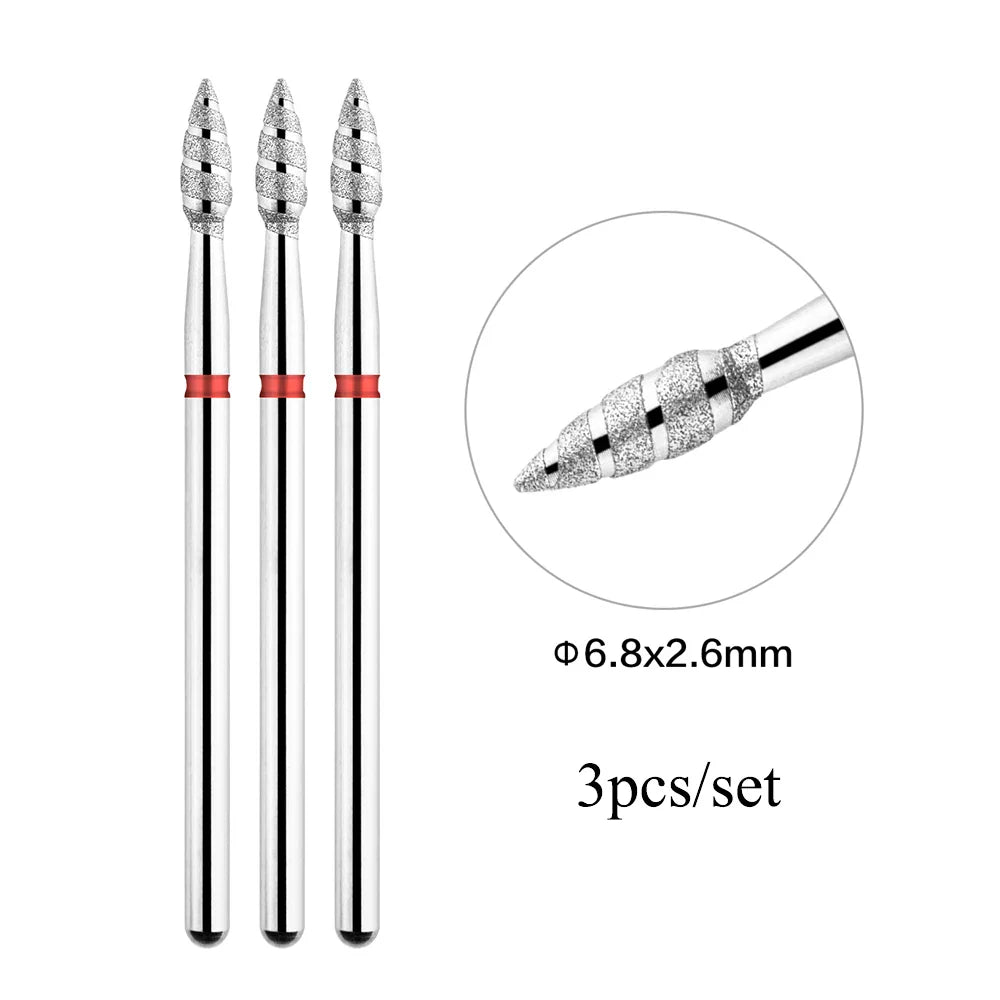 TP 3pcs/set Flame Diamond Nail Drill Bits 3/32'' Russian Electric File Bits Milling Cutter for Manicure Cuticle Remove Nail Tool