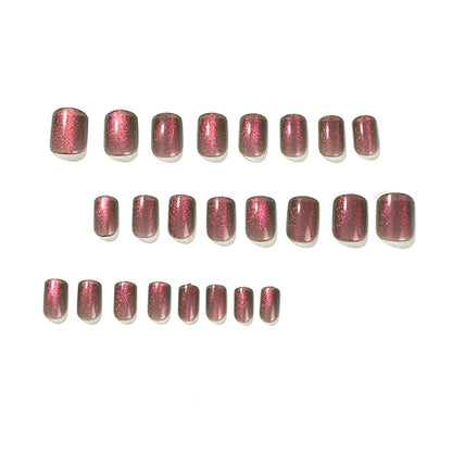 24pcs/set cat eyes fake nails for women girls red brown green blue grey sparkling short tips faux ongles press on false nail