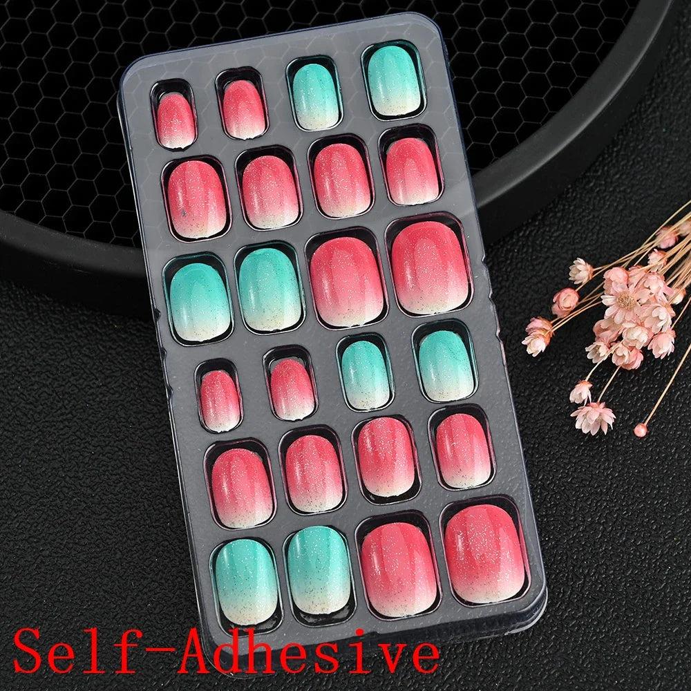 12pcs/Box Children Acrylic Fake Nails Safe Non-Toxic Adhesive Fake Nail DIY Artificial Fingernails for Girls Children's Day Gift