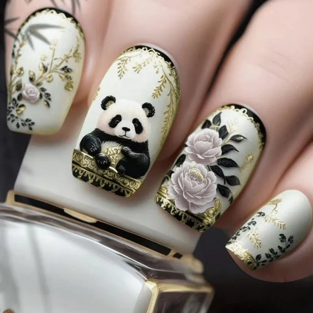 24pcs Short Square Press on Nails Jade Flower Sparkling Powder Designs Fake Nails with Glue Green Gradient Full Cover Nail Tips