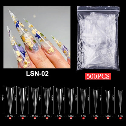 Super Long Sharp Nail Tips Fake Natural Transparent False Nails Durable Extension Acrylic UV Gel Manicure Salon Tools Supplies