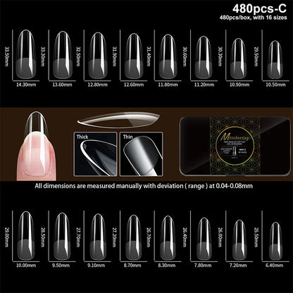 Luxury Acrylic False Nail Tips Almond Coffin Full Cover Super Clear Square Artificial Extension Soft Gel Tip Salon Manicure Tool