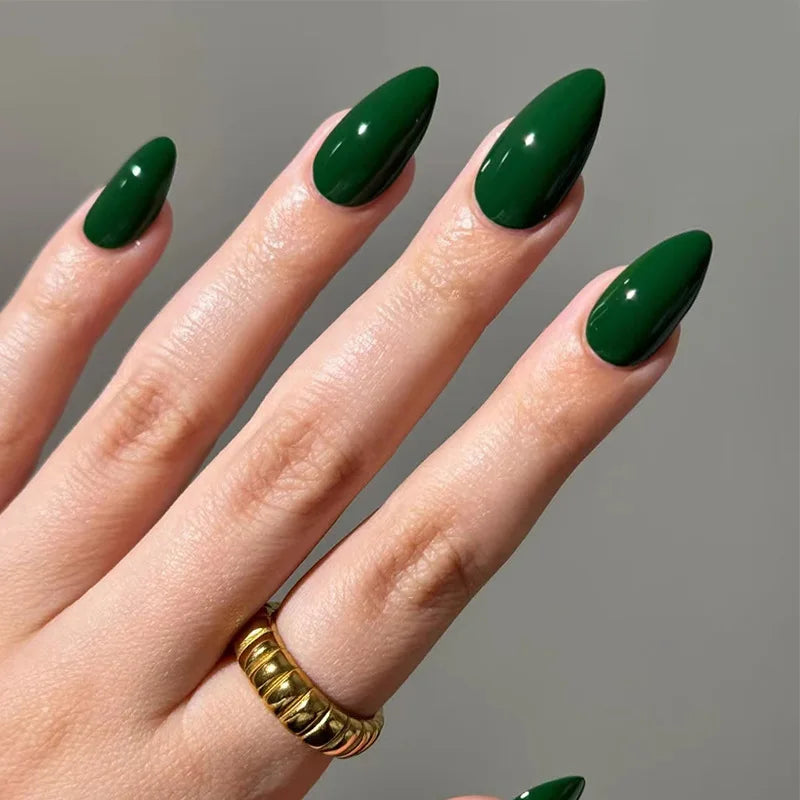 Almond Mid-length Black Fake Nail Solid Color Press on Nails Simple Full Cover Artificial Nail For Girls Nail Extension 24Pcs