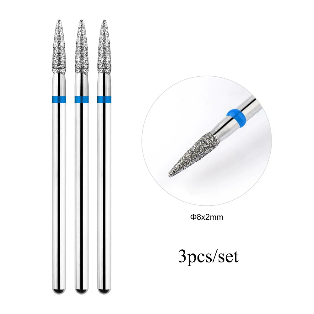 TP 3pcs/set Flame Diamond Nail Drill Bits 3/32'' Russian Electric File Bits Milling Cutter for Manicure Cuticle Remove Nail Tool