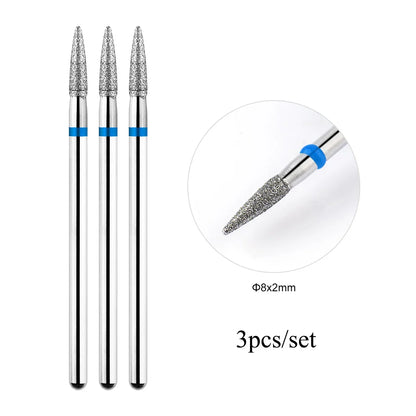 TP 3pcs/set Flame Diamond Nail Drill Bits 3/32'' Russian Electric File Bits Milling Cutter for Manicure Cuticle Remove Nail Tool