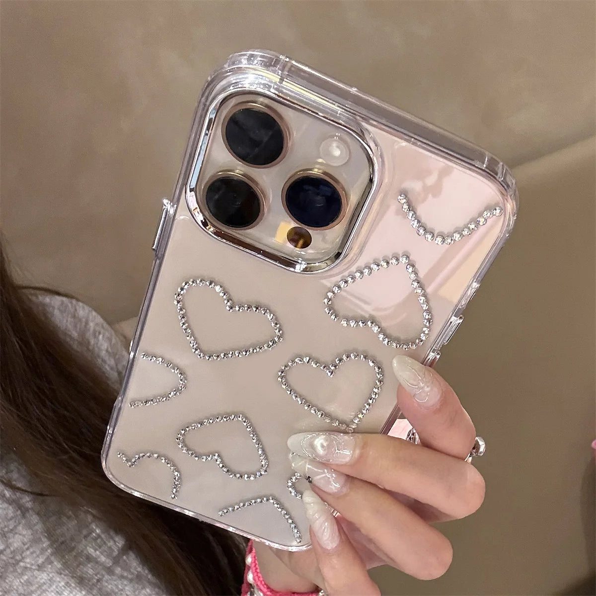 New Fashion 3D Bling Rhinestone Love Heart Phone Case For iPhone 16 15 14 13 11 12 Pro Max 16 15 14 Plus Aesthetics Clear Shell