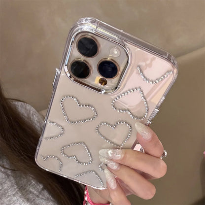New Fashion 3D Bling Rhinestone Love Heart Phone Case For iPhone 16 15 14 13 11 12 Pro Max 16 15 14 Plus Aesthetics Clear Shell
