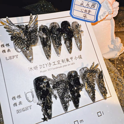 10Pcs High Quality Handmade Press on Nails Qingwu Yuanshan Green Spring/Summer Explosive Luxury Heavy Industry Niche Style Hot