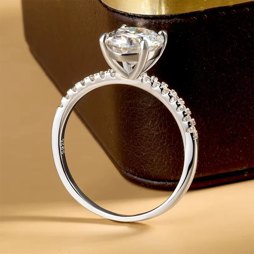 1/2/3/4CT Oval Cut Full Moissanite Engagement Rings for Women Solitaire Hidden Halo Diamond S925 Silver Wedding Band With GRA