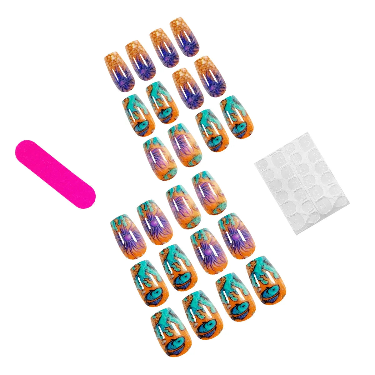 Medium fake nails for women gilrs gradient blue pink starry sky star moon Y2K design Almond nail tips press on false nail set