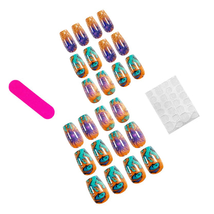 Medium fake nails for women gilrs gradient blue pink starry sky star moon Y2K design Almond nail tips press on false nail set