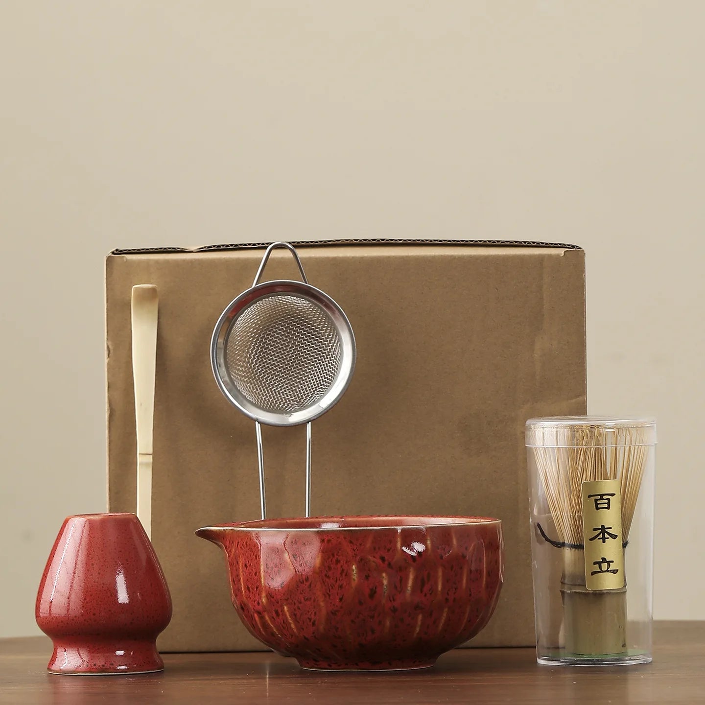1set of Japanese matcha ceramic set, including kiln transformation matcha bowl, whisk, Hyakubon stand, matcha blender, gift