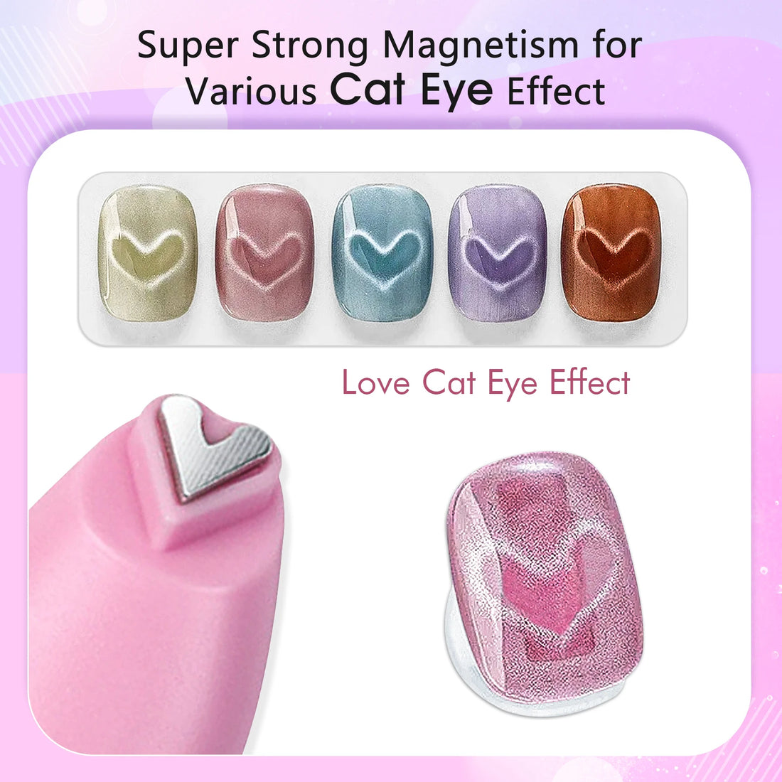3 in 1 Nail Magnet Tool 3D Love Heart Cat Eye Nail Magnet Double Line Moon Snake Pattern French Nail UV Magnetic Stick Manicure