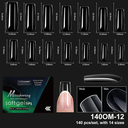 Luxury Acrylic False Nail Tips Almond Coffin Full Cover Super Clear Square Artificial Extension Soft Gel Tip Salon Manicure Tool