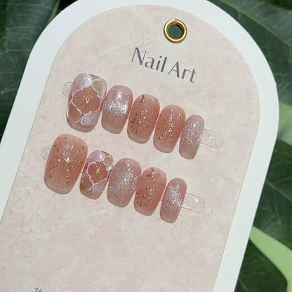 10Pcs French Handmade Press on Nails White Flower Fake Nails Wearable Stick-on Nails Full Cover False Nail Накладные Ногти 네일팁
