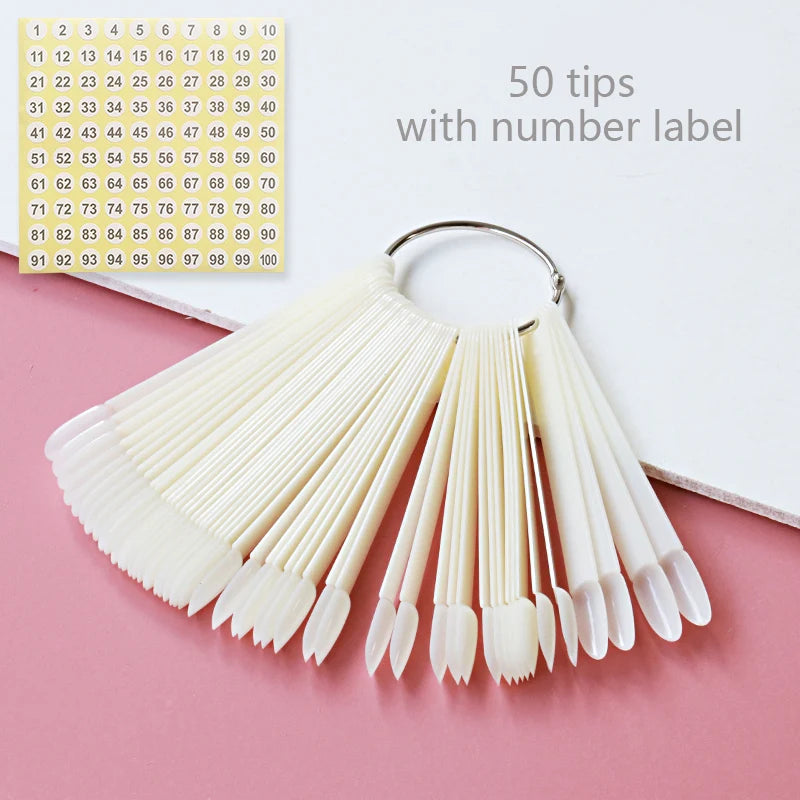 Nail Display Sticks Nail Swatch False Nail Tips Nail Gel Polish Practice Clear Natural Colors Display Board for Nail Art Tools