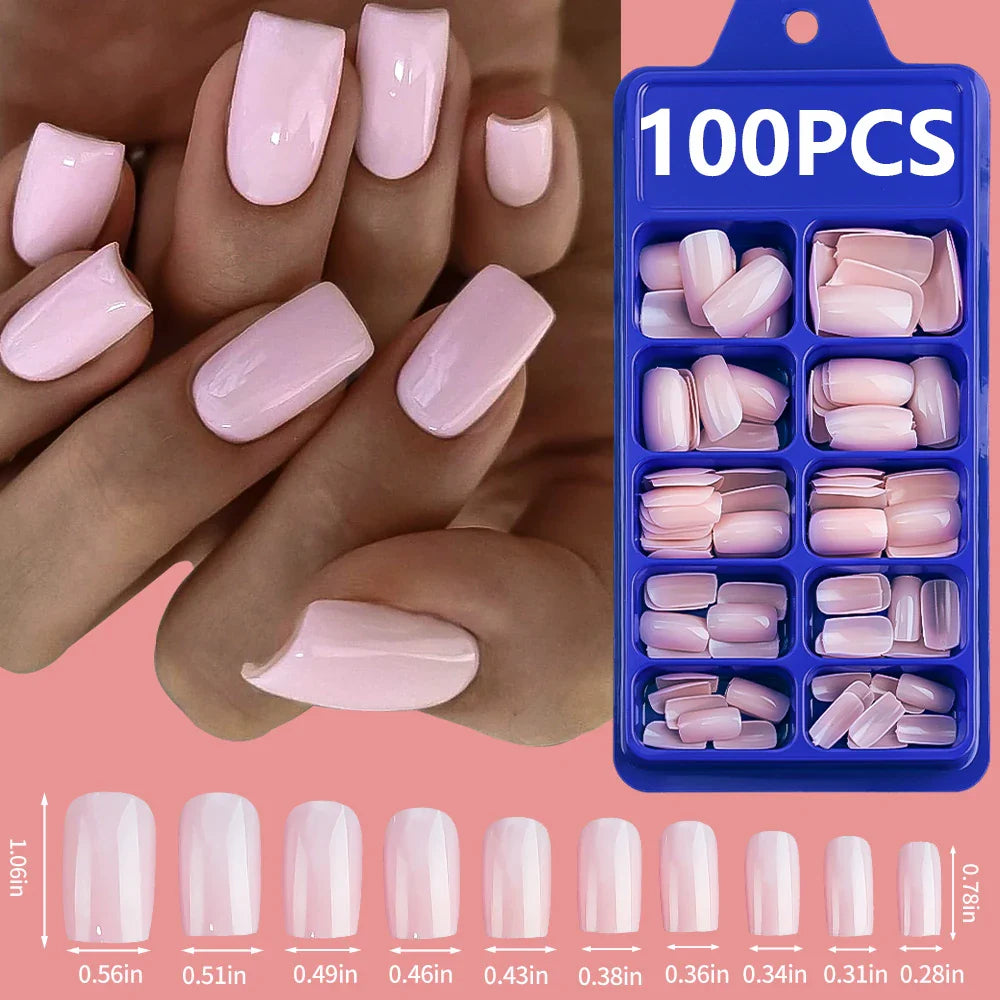 100pcs Black Almond Fake Nail Mid-length Solid Color Artificial Nail Removable Press On Nails Tip Almond Nail Art False Nail