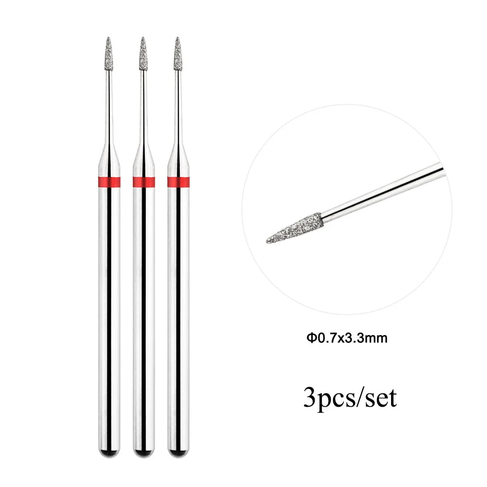 TP 3pcs/set Flame Diamond Nail Drill Bits 3/32'' Russian Electric File Bits Milling Cutter for Manicure Cuticle Remove Nail Tool
