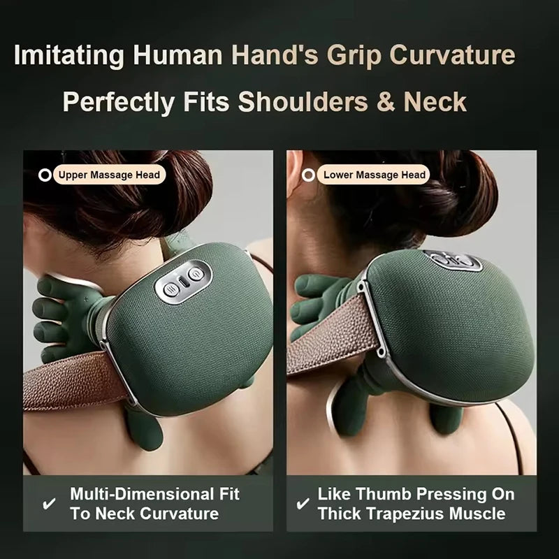 Bionic Neck and Shoulder Massager H-E-A-T Smart Neck Massage Pillow Wireless Kneading Massage Neck Waist Leg Body 3-Level Modes