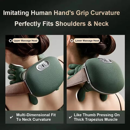 Bionic Neck and Shoulder Massager H-E-A-T Smart Neck Massage Pillow Wireless Kneading Massage Neck Waist Leg Body 3-Level Modes