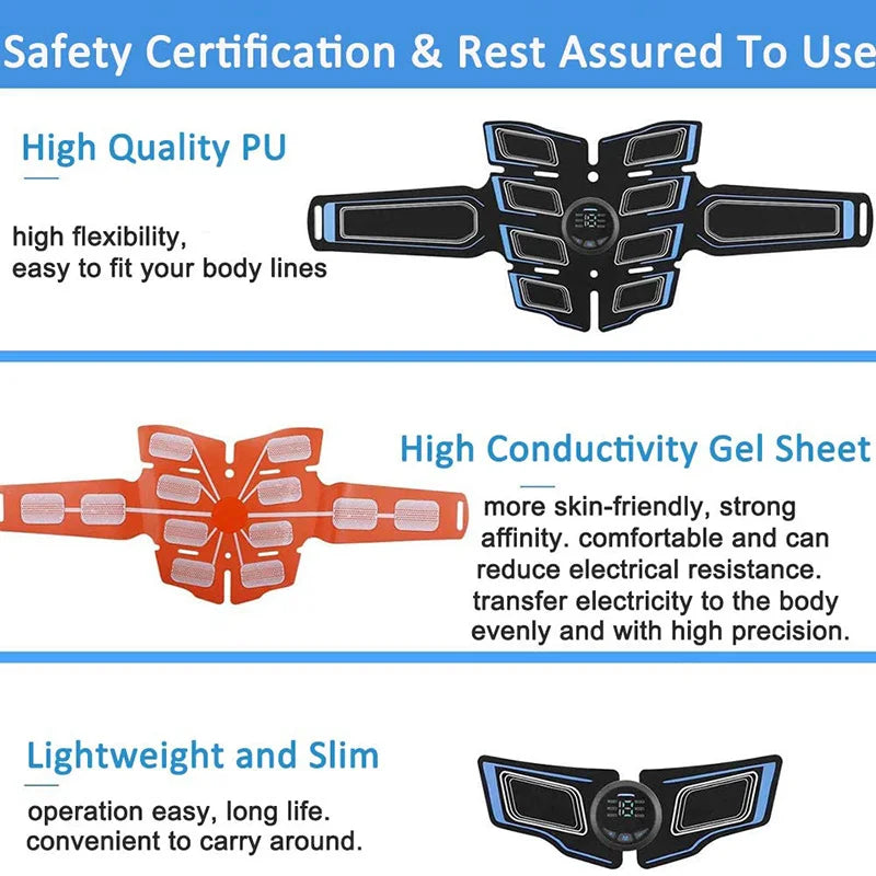 EMS Muscle Stimulator Abs Trainer Abdominal Muscle Toner Massage Toning Belt Body Slim Weight Loss Fitness Massager Rechargeable