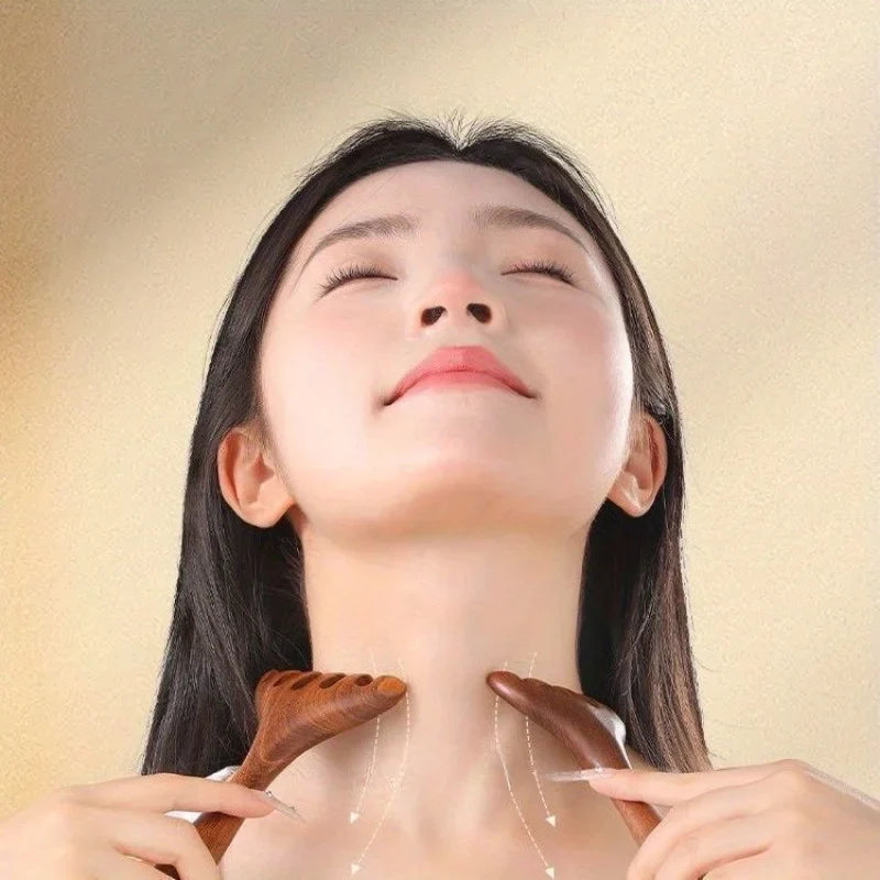 2pcs Deer Horn Massage Combs - Scalp & Neck Massager with Ergonomic Handle,  Relaxation, Natural Wood Look