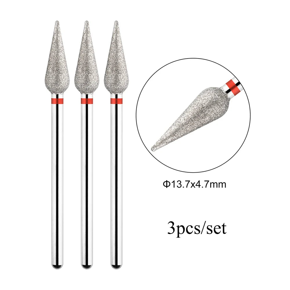 TP 3pcs/set Flame Diamond Nail Drill Bits 3/32'' Russian Electric File Bits Milling Cutter for Manicure Cuticle Remove Nail Tool