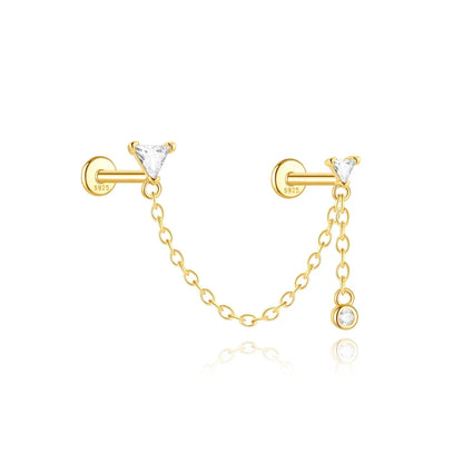 CANNER 1PC 925 Sterling Silver Horse Eye Chain Tassel Zircon Drop Earrings For Women Ins Minimalism Geometric Earrings Gift