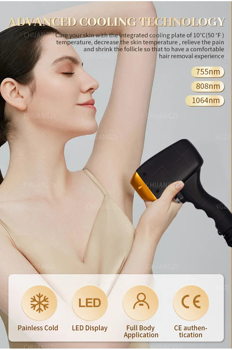 Professional Diode Ice Titanium Laser Hair Removal Machine Portable 808 755 1064 Alexandrite Device 3 Waves Permanent Removal