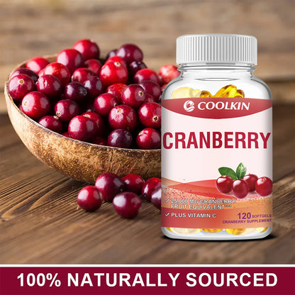 Cranberry - with Vitamin C - Supports Urinary & Immune Health, Bladder Control, Promotes Healthy Kidney Function - 120 Capsules