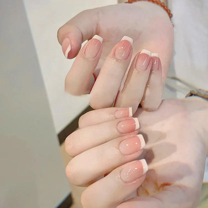 10pcs Pink French Handmade Nails Short French style Handmade Wear Nail for Women&Girl Whitening Nail Stickers False Nail