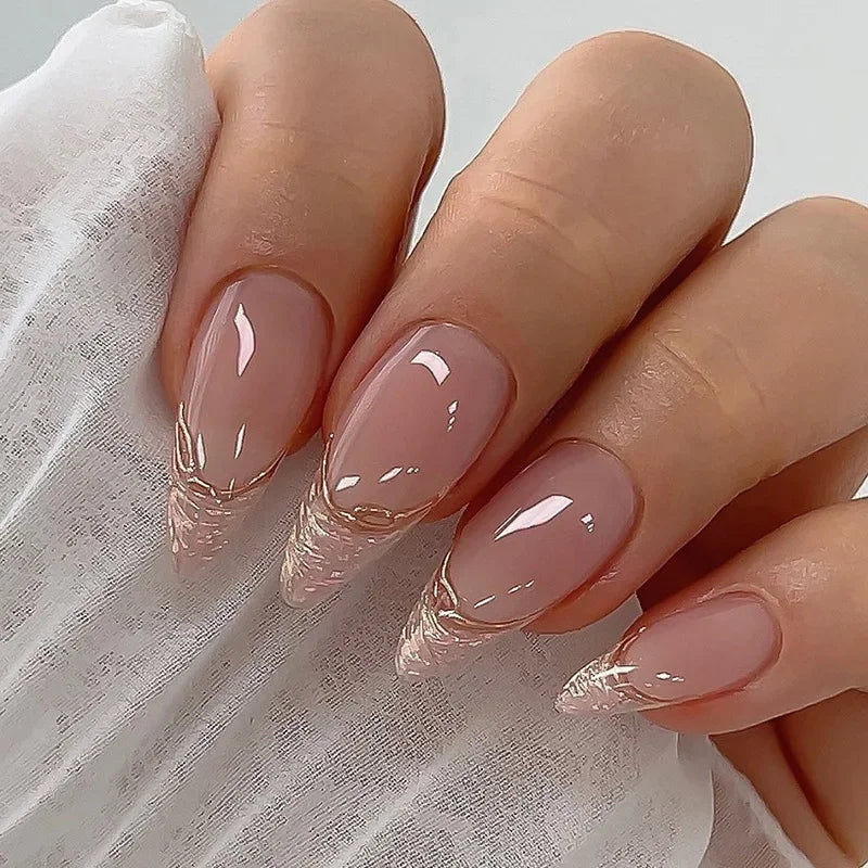 24Pcs White Gradient Press on False Nails Acrylic Stiletto Almond Fake Nail Wearable Solid Color Simple Full Cover Manicure Tips