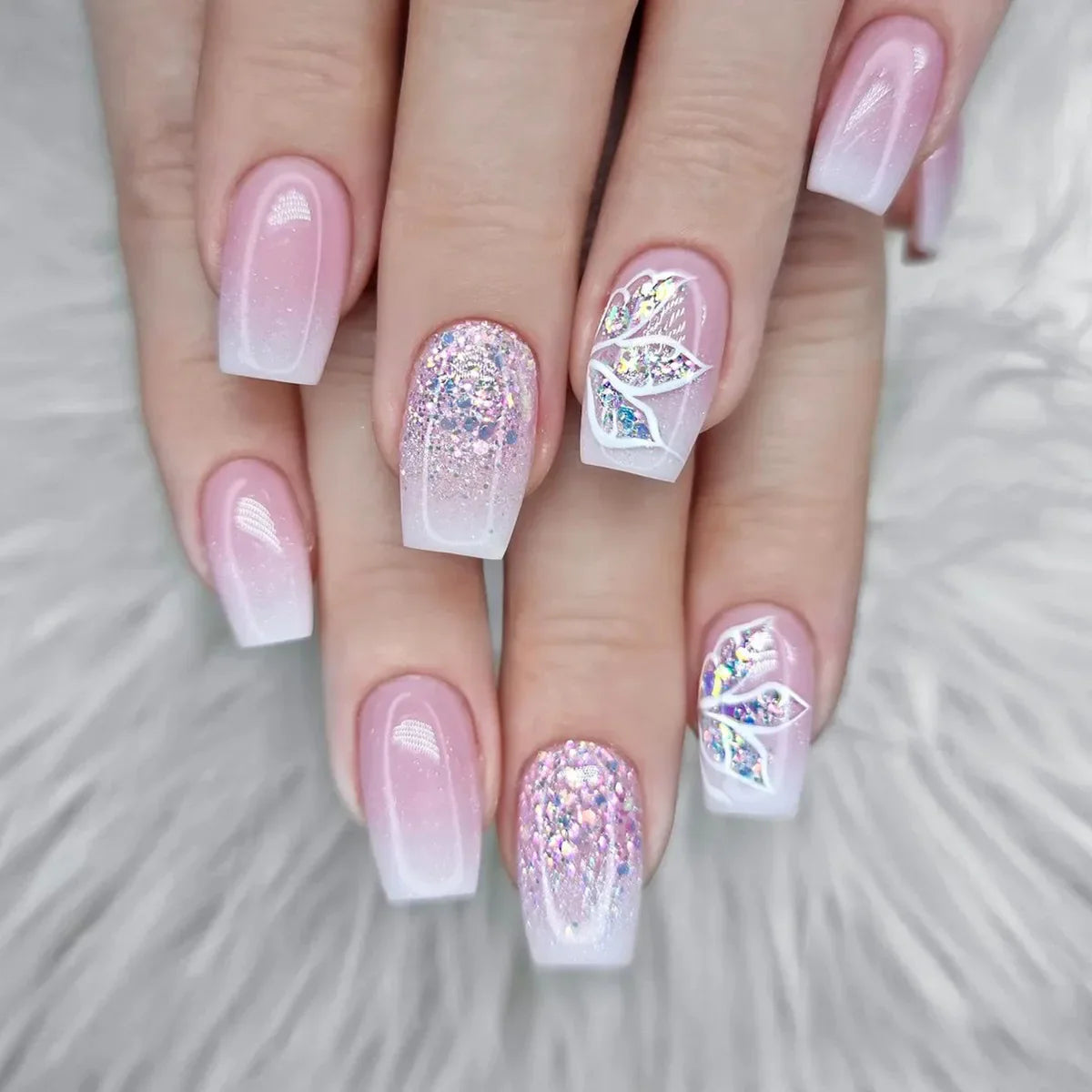 24pcs Press on Nails Flower Design Mid-length Ballet False Nail Fashion Brown Full Cover Manicure Tips Datachable Fake Nails Set