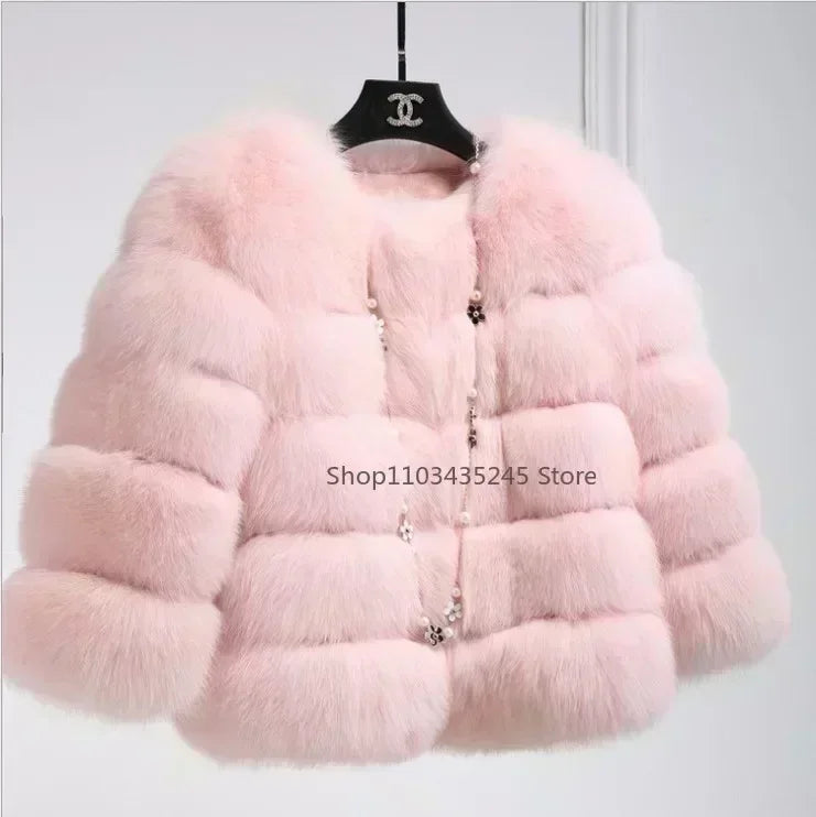 Women's Fashion faux fur coat super hot Autumn Winter women short Faux fox fur fluffy jacket high quality 5xl Ladies furry coats
