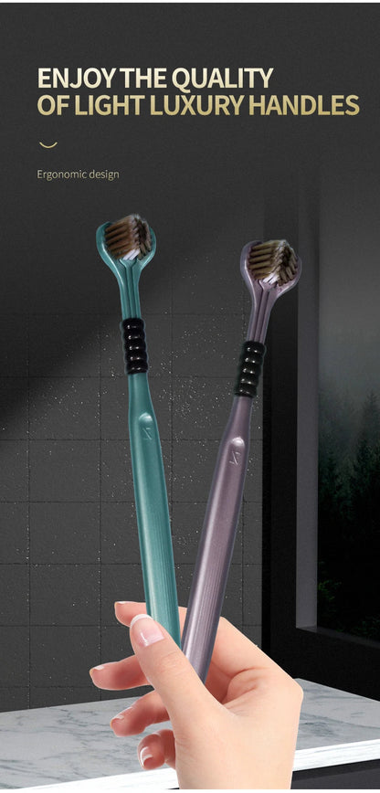 2/4/6pcs Adult Toothbrushes 3 Sided Soft Bristles Tongue Scraper Deep Cleaning Health Oral Care Family Couple Travel Tooth Brush