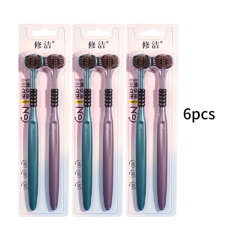 2/4/6pcs Adult Toothbrushes 3 Sided Soft Bristles Tongue Scraper Deep Cleaning Health Oral Care Family Couple Travel Tooth Brush