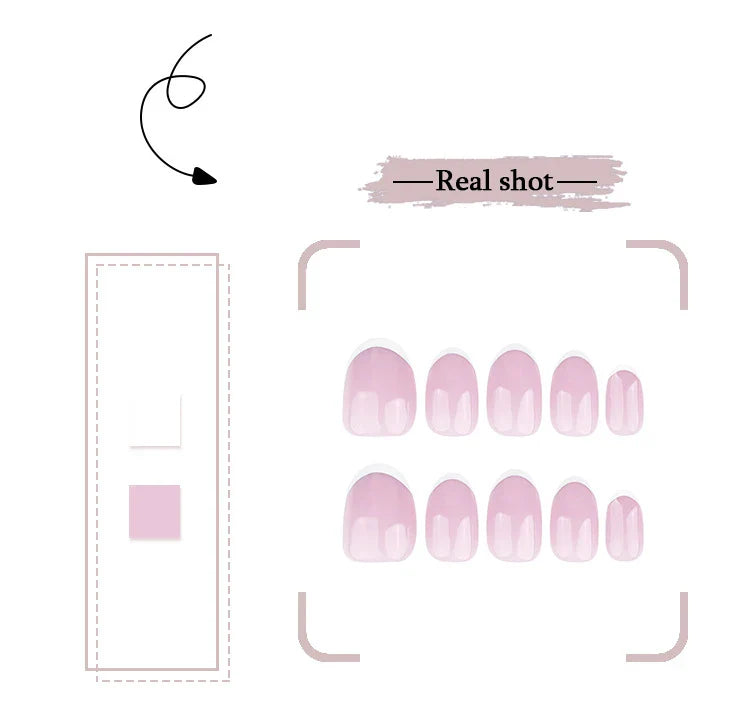 White French Classic Short Rround Nail Art Wearable Fashion Fake Nails Detachable Finished False Nails Press on Nails with Glue