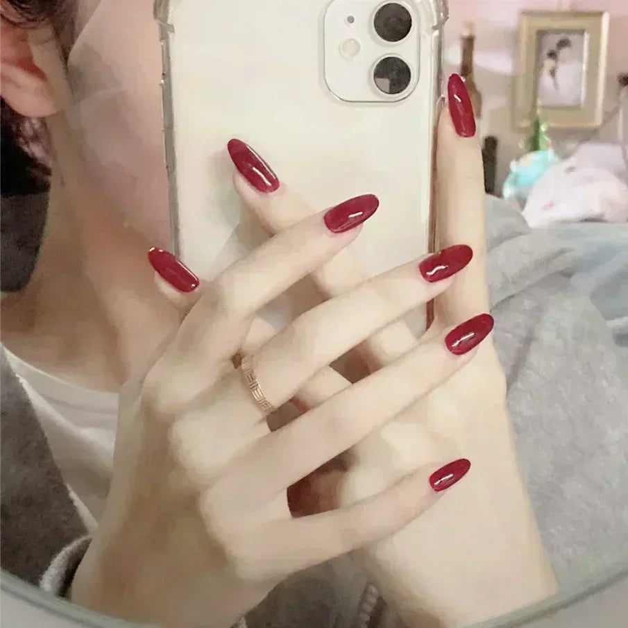 24pcs/Box Long Coffin False Nails Art Rose with Glue Wearable Nude Pink White Color Jelly Nails Tips Full Cover Press on Nails
