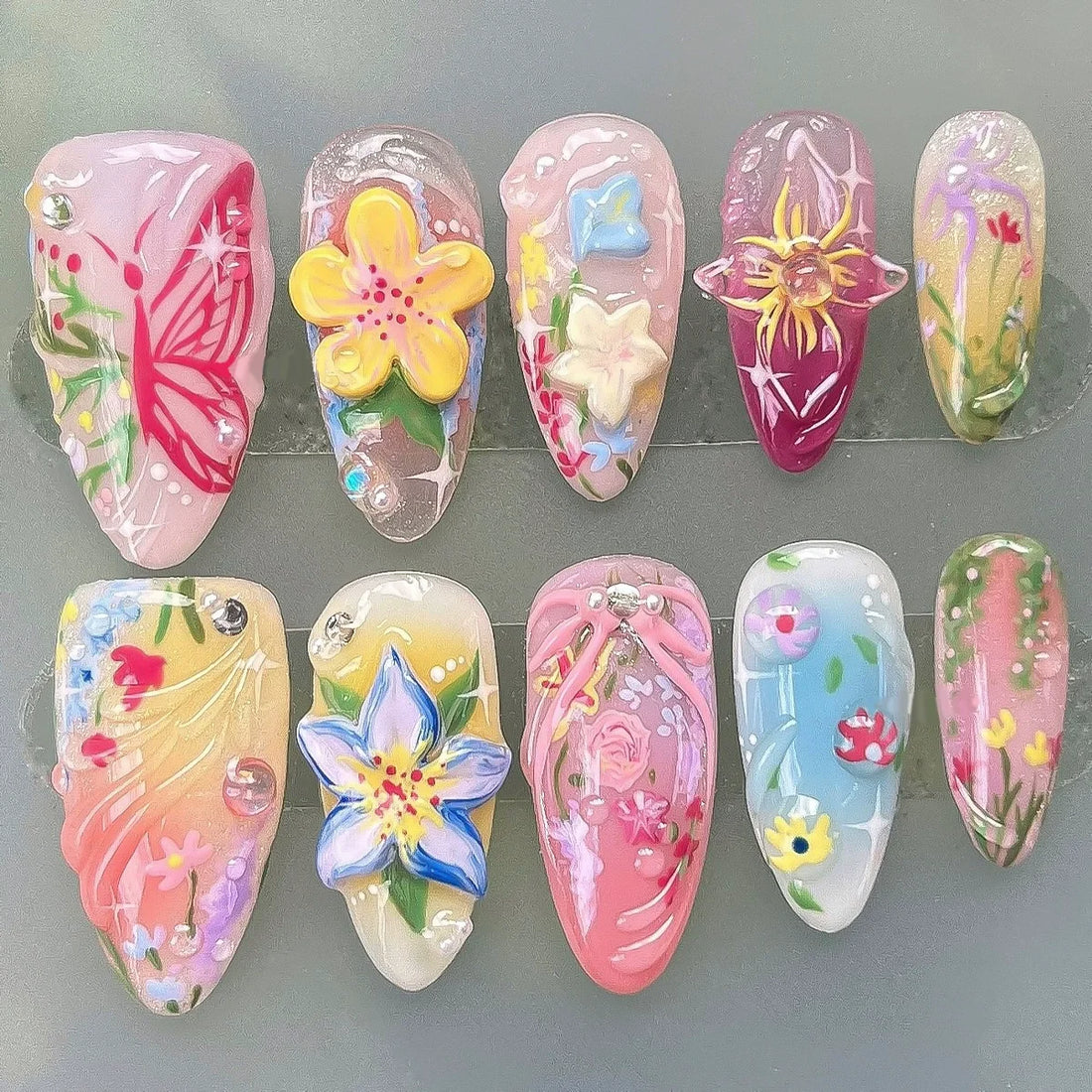 24pcs Pink Flower Almond Press on Nails Simple Fake Nails False Nails Artificial Tip Накладные Ногти Uñas Postizas Mujer 네일팁