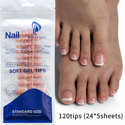 100/120pcs False Toenails French Short Square Full Cover Fake Toe Nails Acrylic Pink Clear White Press on Toenails For Women