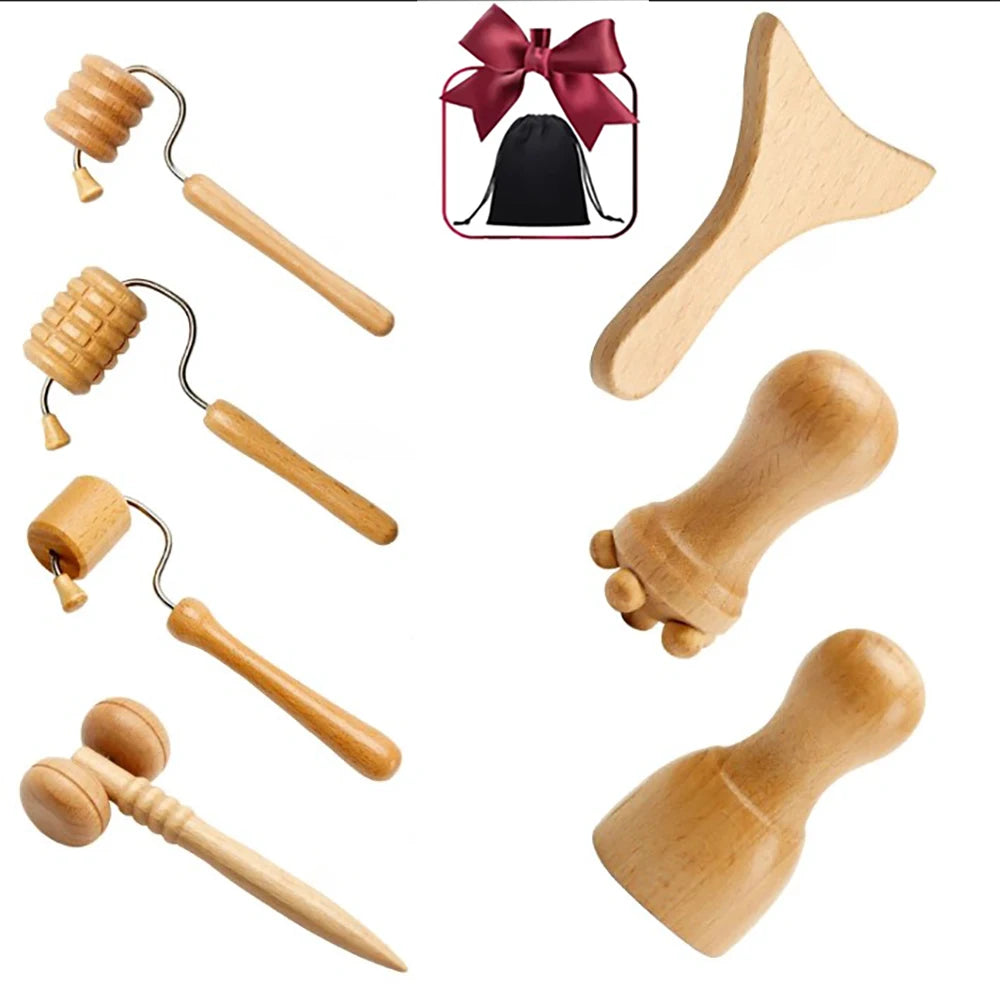Face Massage Roller Wooden Facial Maderotherapy Lifting Wood Therapy Massage Kit Anti-Cellulite Facial Lifting Wrinkle Remover