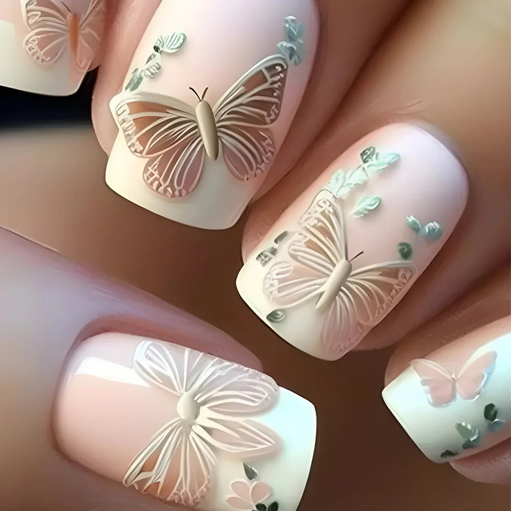 24pcs Press on Nails Flower Design Mid-length Ballet False Nail Fashion Brown Full Cover Manicure Tips Datachable Fake Nails Set