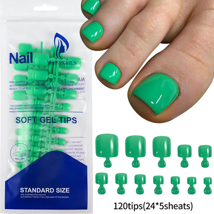 120pcs/Box French Tip Press-On Toenails Pink Color System Square Shape Foot Nails Short Length Glossy Finish False Toe Nails Set