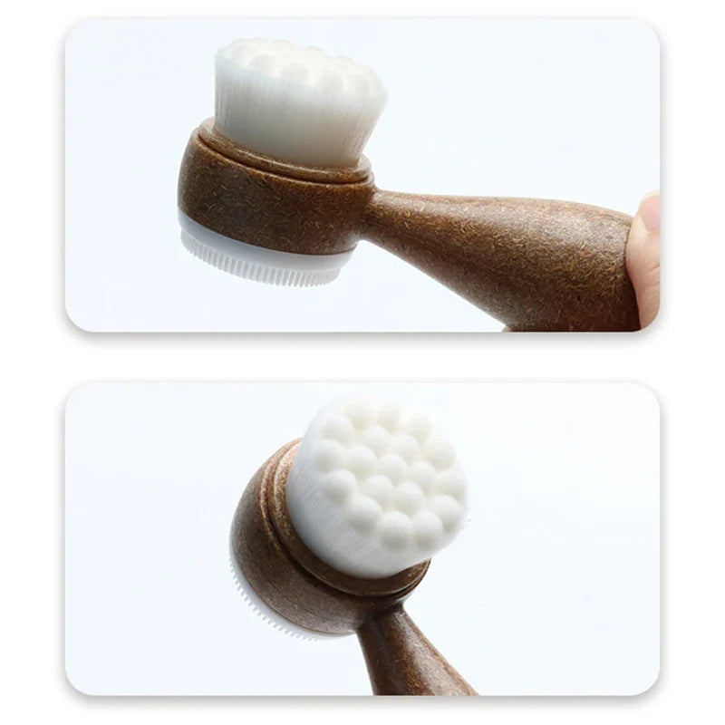 1Pc Coconut Shred Handle Facial Brush Double Sided Facial Cleanser Blackhead Removing Pore Cleaner Exfoliating Facial Brush